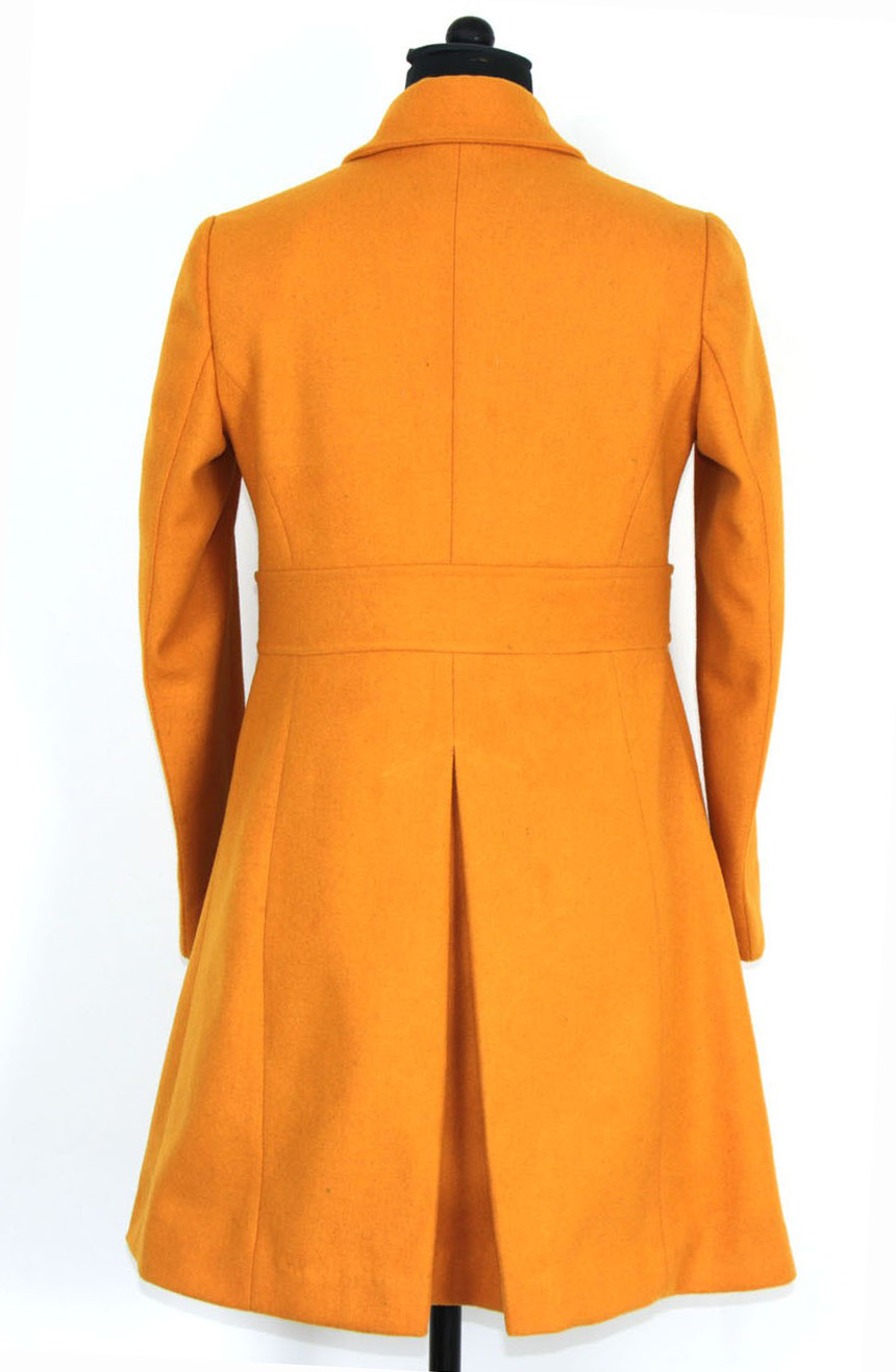 Womens dress coats for winter in Melton wool full back view.