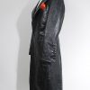 Women's leather car coat sleeves view to cosplay Joker from The Dark Knight.