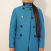 Womens peacoat wool double breasted custom made in turquoise.