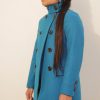 Womens peacoat wool double-breasted custom-made in the turquoise full side view.