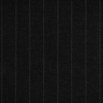 Super 130s 100% merino wool 9 oz in black pinstripe ideal for suits, jackets, dresses, pants, skirts, and blazers.