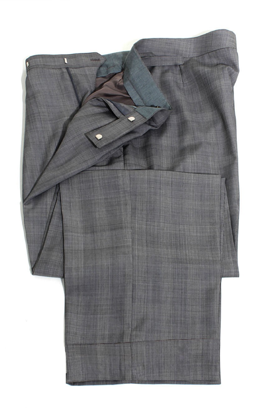 Cary Grant North By Northwest suit pants in grey glen plaid. A full side view.