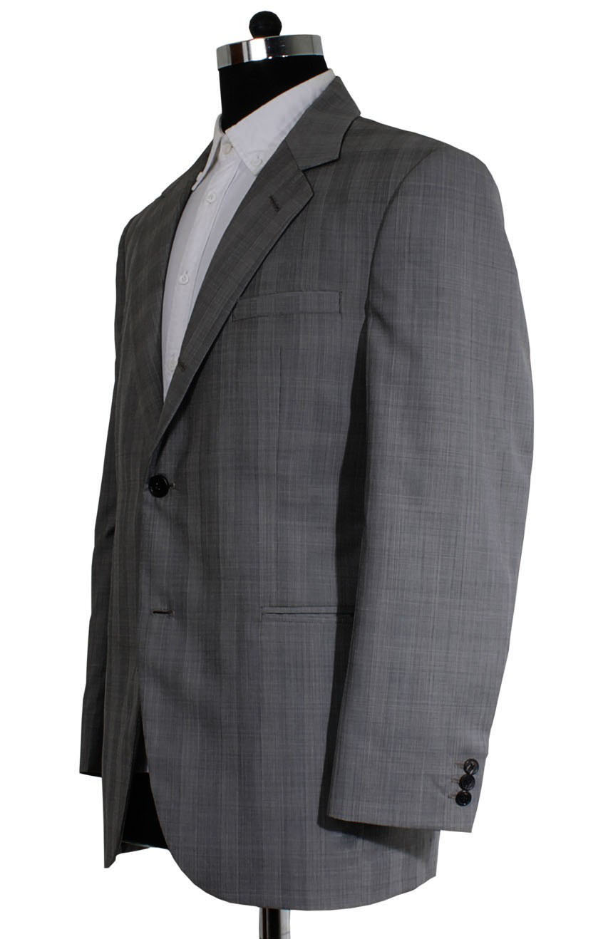 Cary Grant North By Northwest suit in grey glen plaid. A full side view.