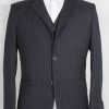 James Bond navy pinstripe 3-piece suit from Casino Royal final scene. Suit jacket full front view.