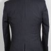 James Bond navy pinstripe 3-piece suit from Casino Royal final scene. Suit jacket full back view.