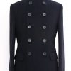 Mens fitted peacoat black inspired by Quantum Of Solace ending scene. A full buttoned front view.