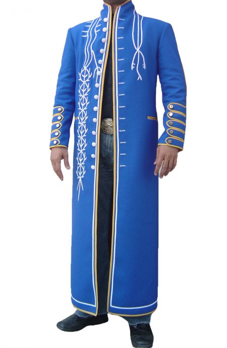 100% screen accurate Vergil coat replica from Devil May Cry 3. A full front view.