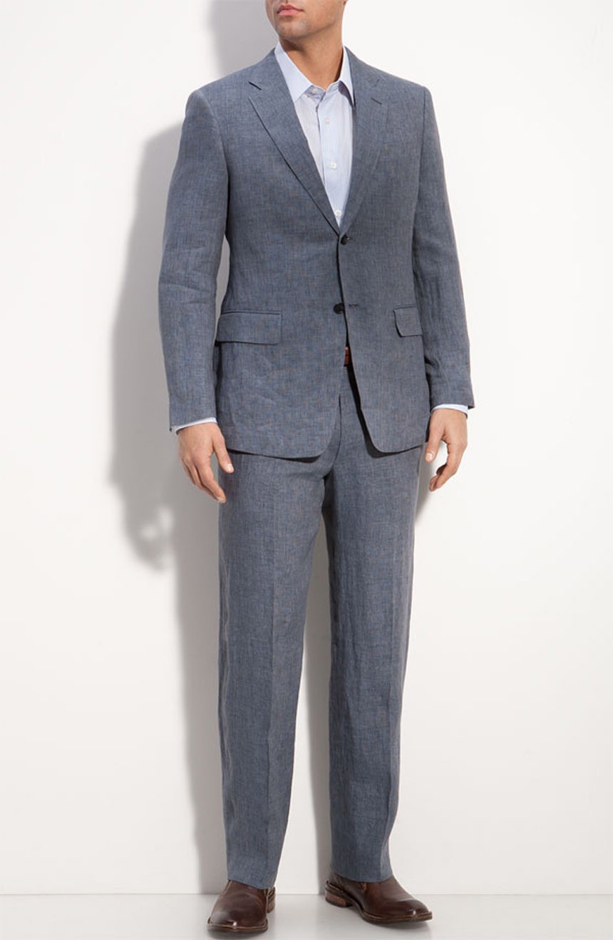 Blue linen suits for men lightweight enough for summer.