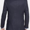 Essential navy blue blazer for men full back view.