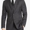 Men's dark grey notch lapel 3 pieces suit jacket front view.