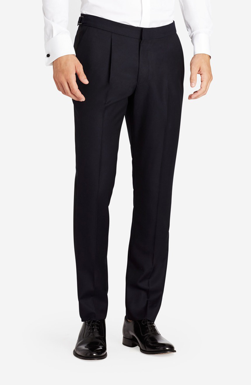 Slim fit Peak lapel tuxedo suit pants front view.