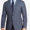 Slate blue wedding suit for men with 2 button closure, a close-up front view.