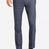Slate blue wedding suit pants for men with hook closure and belt loops, a full front view.