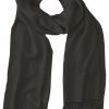 Black cashmere pashmina and silk blend full-size shawl in single-ply twill weave with 3 inches tassel.