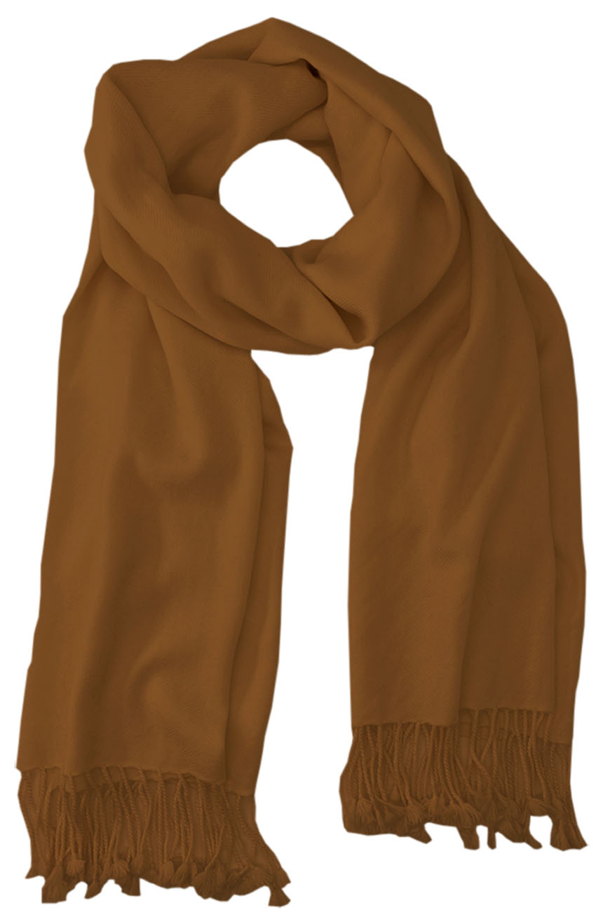 Walnut cashmere pashmina and silk blend full-size shawl in single-ply twill weave with 3 inches tassel. 