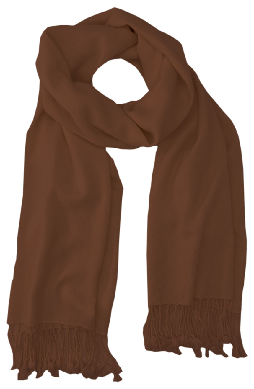 Chocolate cashmere pashmina and silk blend full-size shawl in single-ply twill weave with 3 inches tassel. 