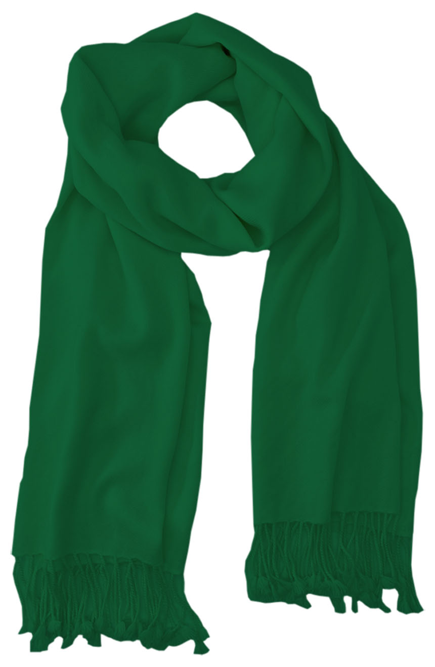 Hunter Green cashmere pashmina and silk blend full-size shawl in single-ply twill weave with 3 inches tassel. 