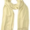 Ivory cashmere pashmina and silk blend full-size shawl in single-ply twill weave with 3 inches tassel.