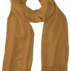 Golden Brown cashmere pashmina and silk blend full-size shawl in single-ply twill weave with 3 inches tassel.