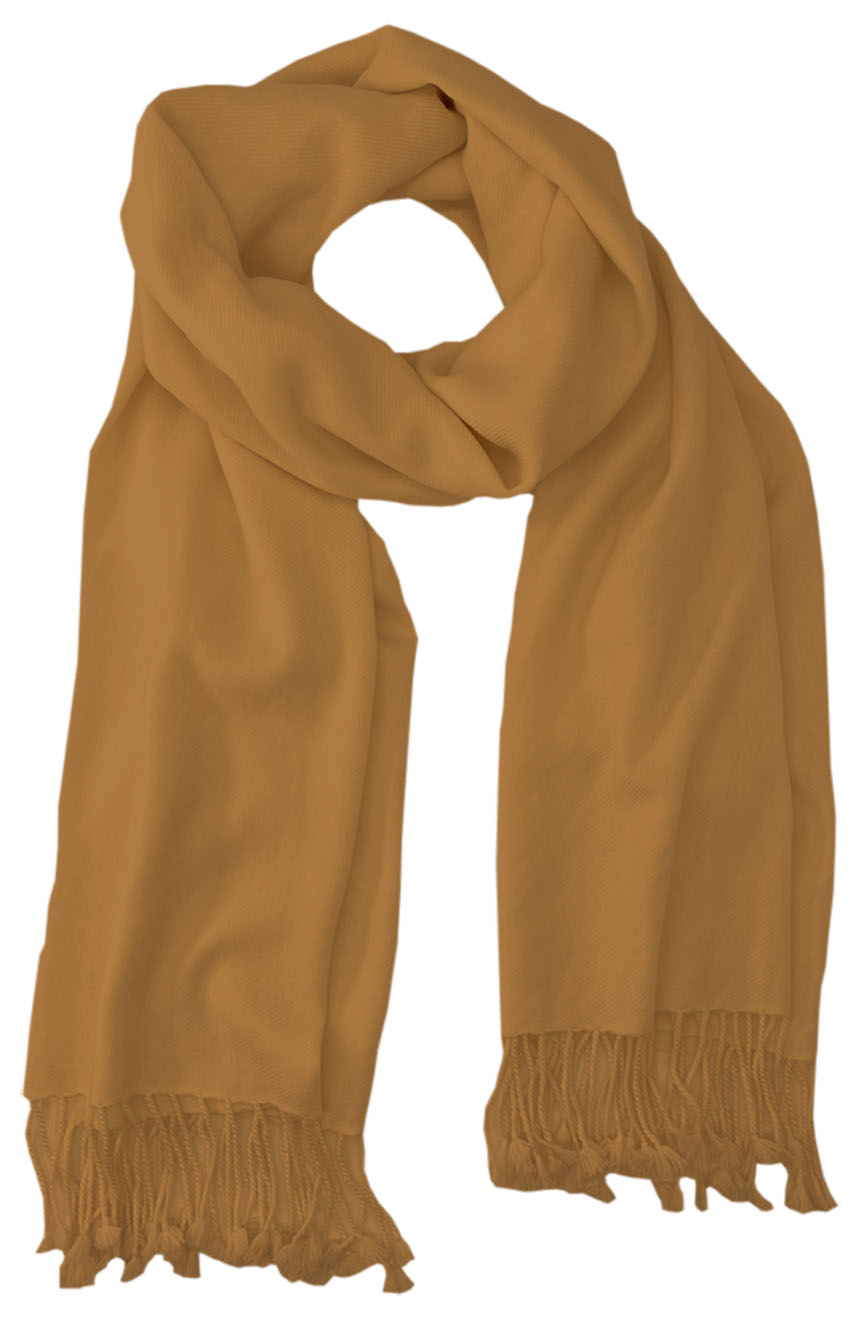 Golden Brown cashmere pashmina and silk blend full-size shawl in single-ply twill weave with 3 inches tassel. 