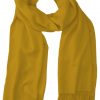 Nugget Gold cashmere pashmina and silk blend full-size shawl in single-ply twill weave with 3 inches tassel.