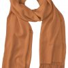 Fiery Orange cashmere pashmina and silk blend full-size shawl in single-ply twill weave with 3 inches tassel.