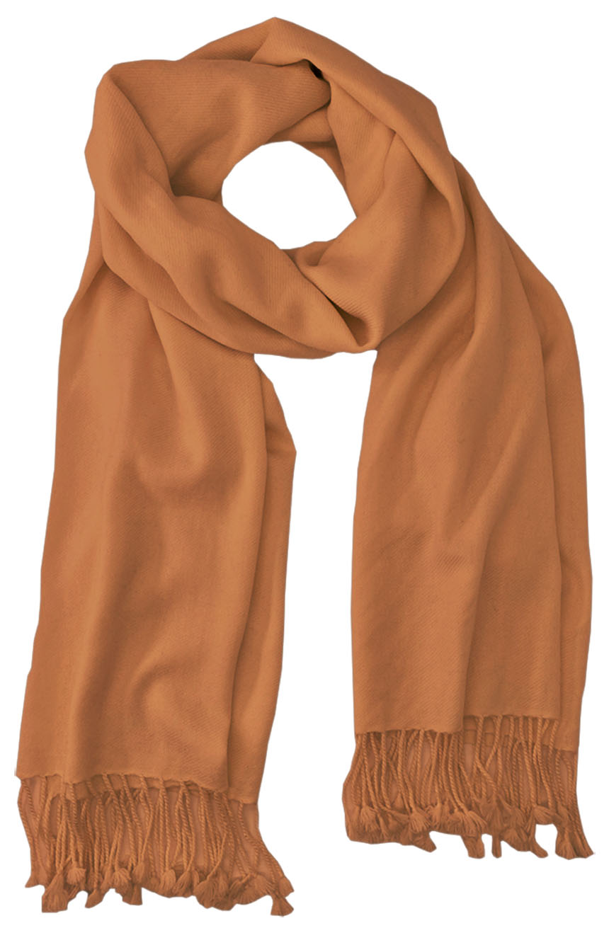 Fiery Orange cashmere pashmina and silk blend full-size shawl in single-ply twill weave with 3 inches tassel. 