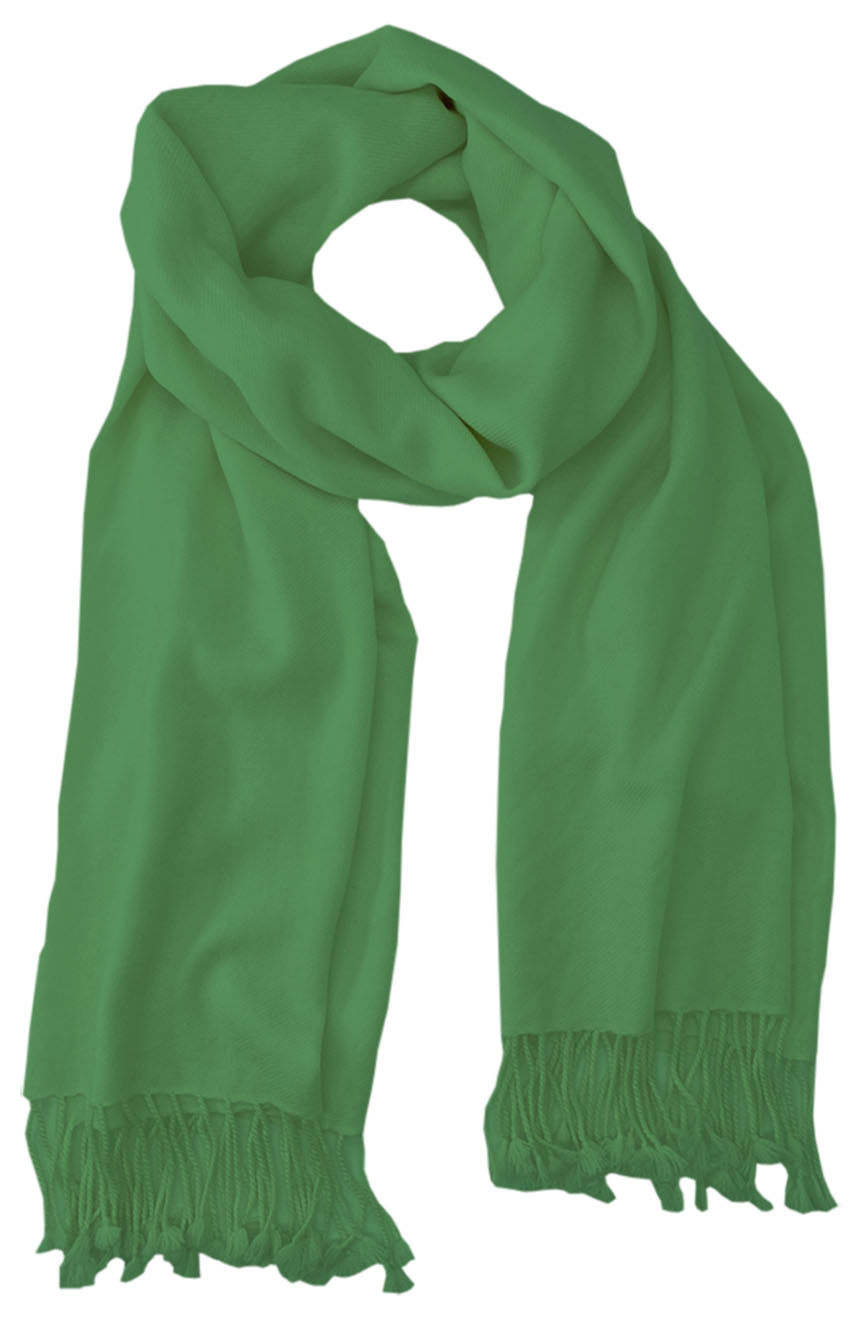 Patina Green cashmere pashmina and silk blend full-size shawl in single-ply twill weave with 3 inches tassel. 