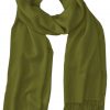 Costa Del Sol green cashmere pashmina and silk blend full-size shawl in single-ply twill weave with 3 inches tassel.