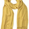 Butterscotch cashmere pashmina and silk blend full-size shawl in single-ply twill weave with 3 inches tassel.