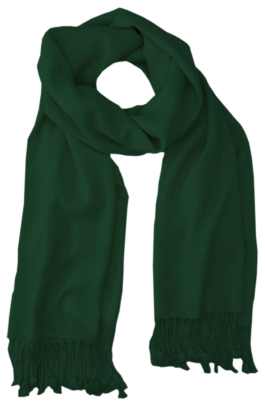 Forest Green cashmere pashmina and silk blend full-size shawl in single-ply twill weave with 3 inches tassel. 