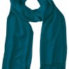 Blue Teal cashmere pashmina and silk blend full-size shawl in single-ply twill weave with 3 inches tassel.