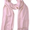 Baby Pink cashmere pashmina and silk blend full-size shawl in single-ply twill weave with 3 inches tassel.