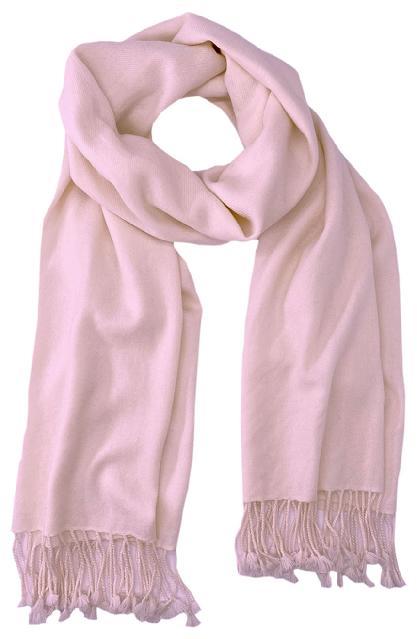 Baby Pink cashmere pashmina and silk blend full-size shawl in single-ply twill weave with 3 inches tassel. 