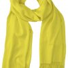 Baby Yellow cashmere pashmina and silk blend full-size shawl in single-ply twill weave with 3 inches tassel.