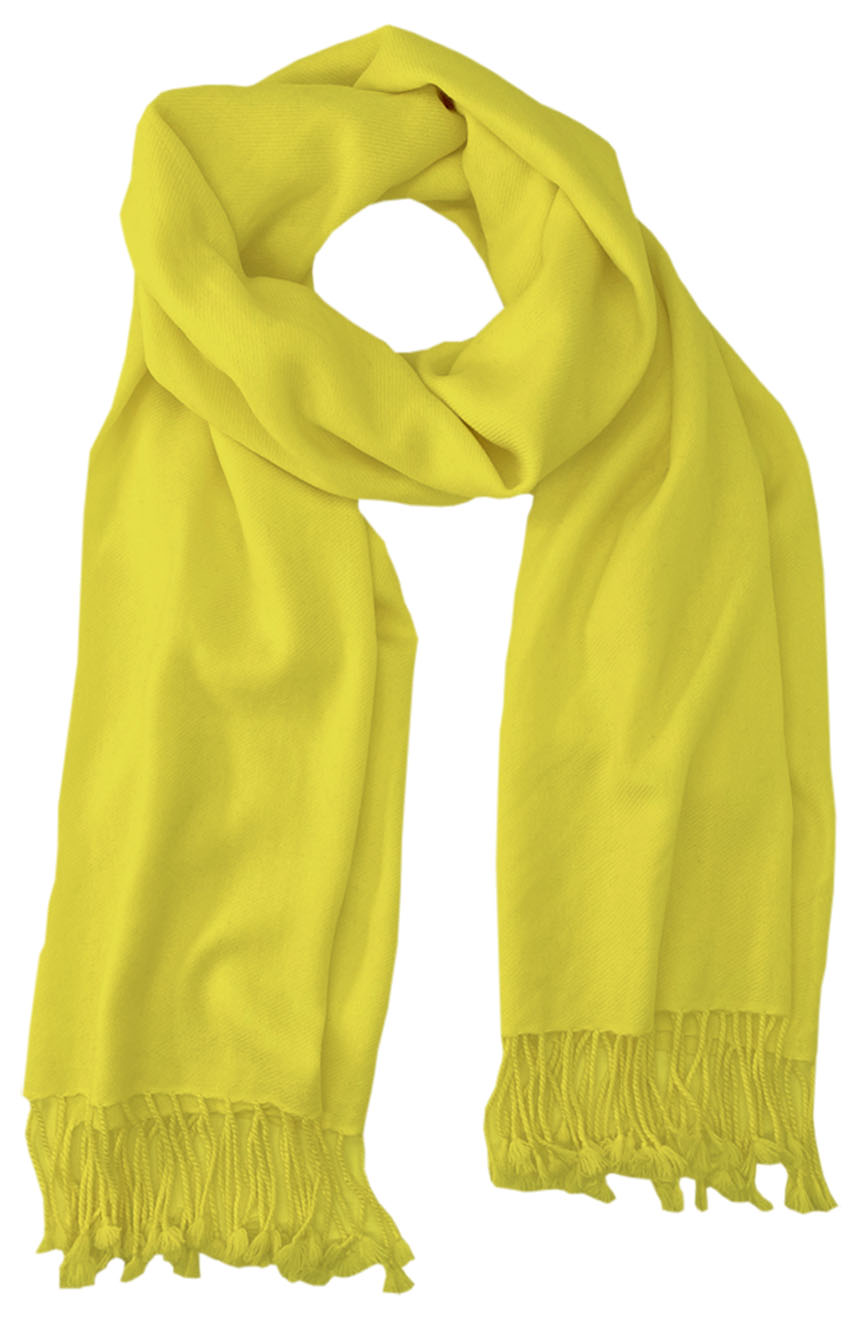 Baby Yellow cashmere pashmina and silk blend full-size shawl in single-ply twill weave with 3 inches tassel. 