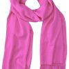 Pink cashmere pashmina and silk blend full-size shawl in single-ply twill weave with 3 inches tassel.
