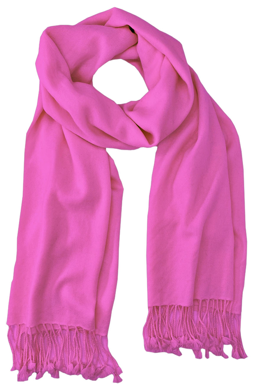 Pink cashmere pashmina and silk blend full-size shawl in single-ply twill weave with 3 inches tassel. 