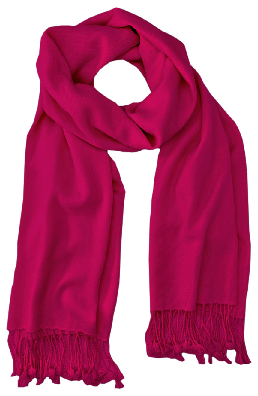 Royal Pink cashmere pashmina and silk blend full-size shawl in single-ply twill weave with 3 inches tassel. 