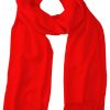 Red cashmere pashmina and silk blend full-size shawl in single-ply twill weave with 3 inches tassel.