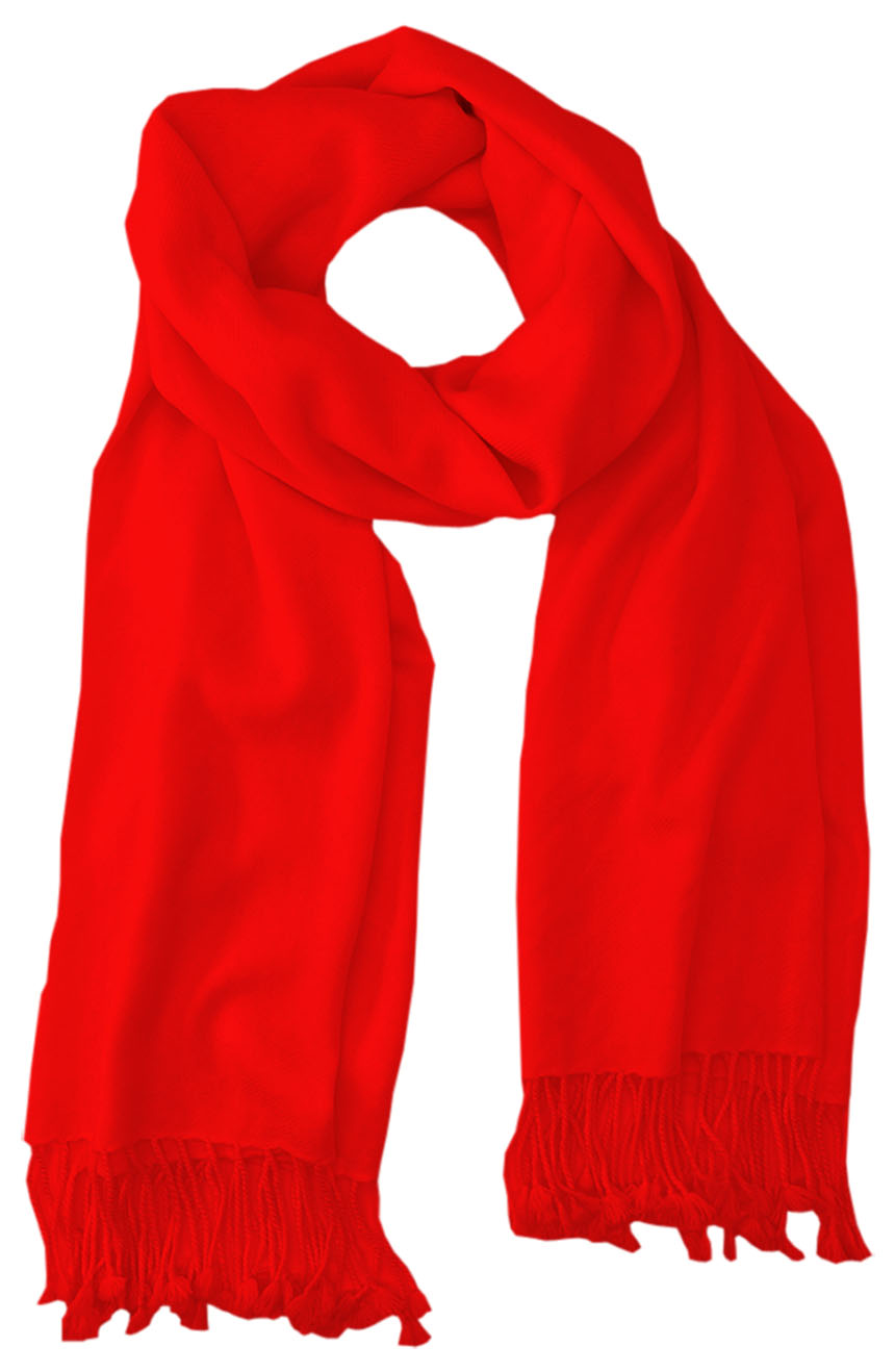 Red cashmere pashmina and silk blend full-size shawl in single-ply twill weave with 3 inches tassel. 
