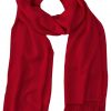 Scarlet cashmere pashmina and silk blend full-size shawl in single-ply twill weave with 3 inches tassel.