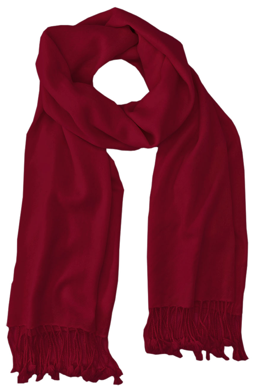 Garnet cashmere pashmina and silk blend full-size shawl in single-ply twill weave with 3 inches tassel. 