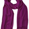 Plum cashmere pashmina and silk blend full-size shawl in single-ply twill weave with 3 inches tassel.