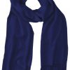 Deep Navy cashmere pashmina and silk blend full-size shawl in single-ply twill weave with 3 inches tassel.