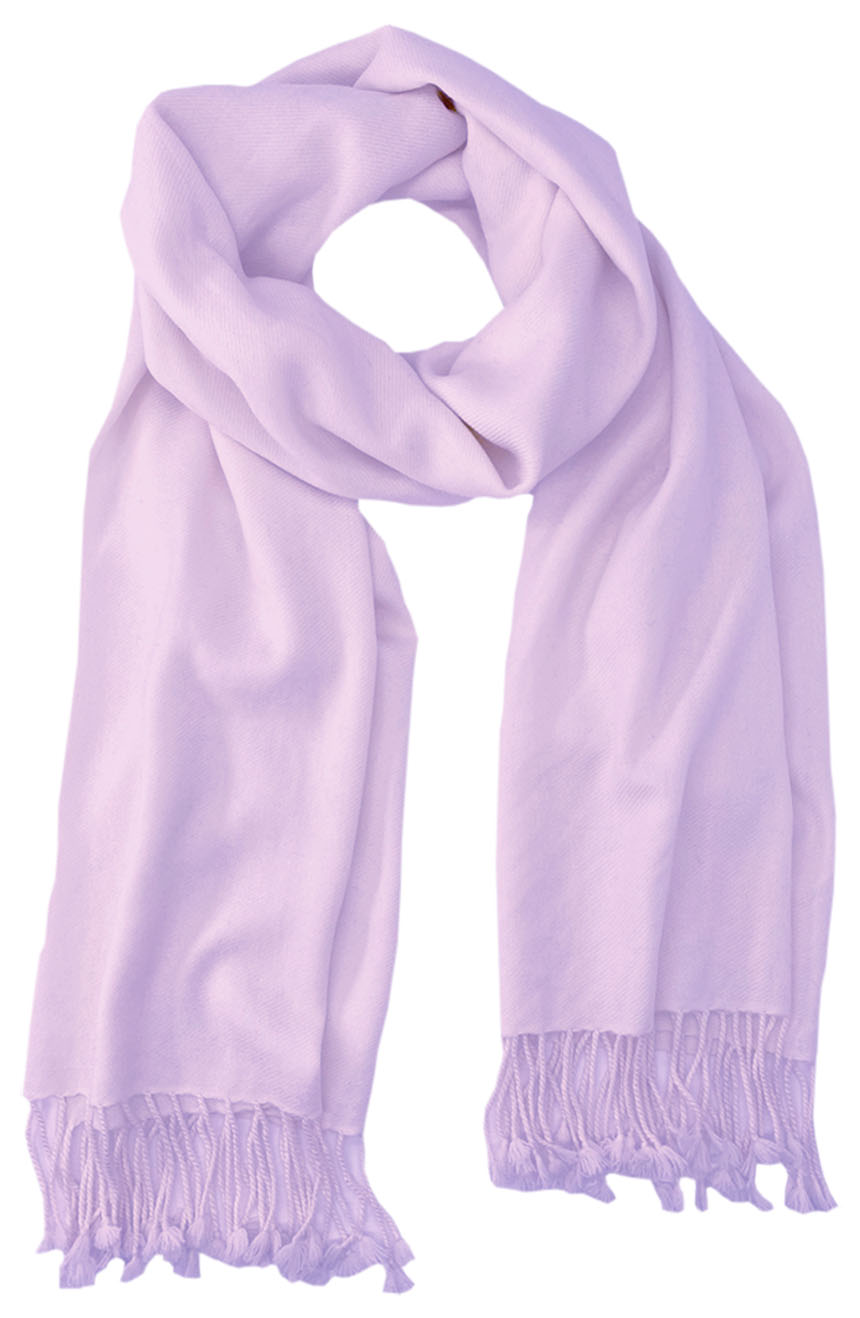 Lilac cashmere pashmina and silk blend full-size shawl in single-ply twill weave with 3 inches tassel. 