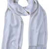 Light Silver grey cashmere pashmina and silk blend full-size shawl in single-ply twill weave with 3 inches tassel.
