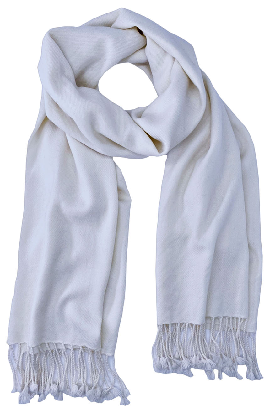 Light Silver grey cashmere pashmina and silk blend full-size shawl in single-ply twill weave with 3 inches tassel. 