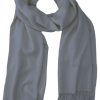 Silver grey cashmere pashmina and silk blend full-size shawl in single-ply twill weave with 3 inches tassel.
