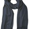 Rhino grey cashmere pashmina and silk blend full-size shawl in single-ply twill weave with 3 inches tassel.